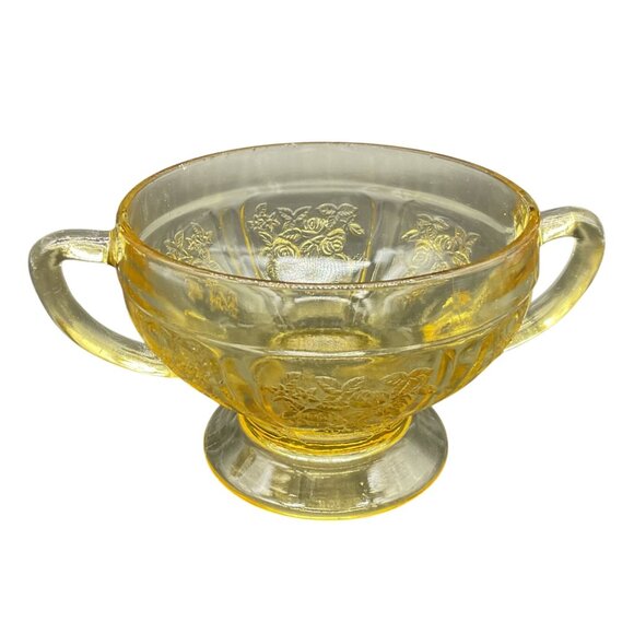 Vtg 1930s Open Sugar Bowl Depression Glass Sharon Cabbage Rose Amber Colored - Picture 4 of 7